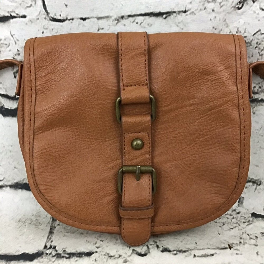 American Rag Crossbody‎ Bag Brown Vegan Faux Leather Satchel Style Tote 7”X6”